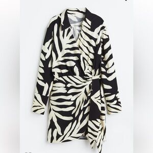 H&M Black and Cream Zebra-Print Wrap Swim Coverup